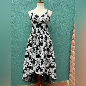 Nicole Miller Satouche Floral High Low Dress Black and White